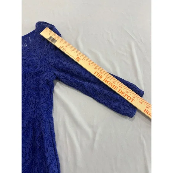 Free People Lace Bell Sleeve Mini Dress Royal Blue Flared Fit size S - Picture 6 of 9